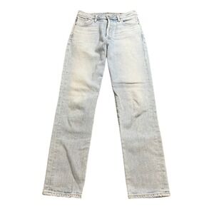 GOLDSIGN Straight Leg Jeans Women Size 26 Light Wash Button Fly High Rise Denim